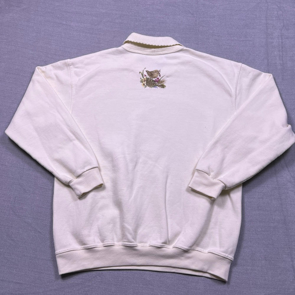 Northern Reflections Women's Cream Floral Bird Embroidered Collared Sweatshirt L - Picture 2 of 8